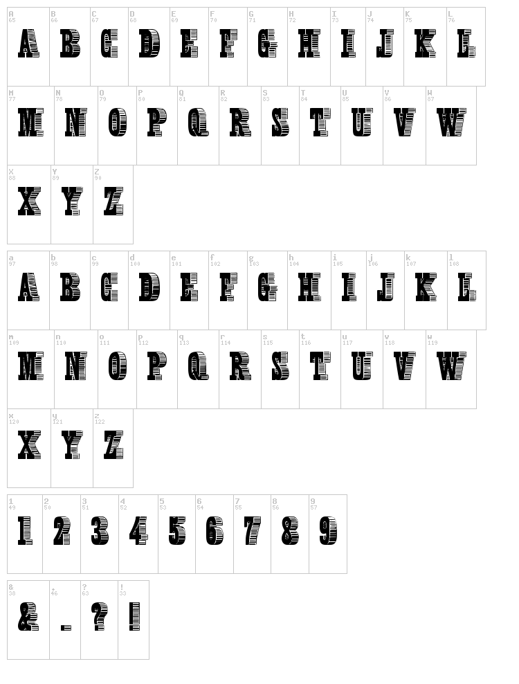 Shady Characters font map